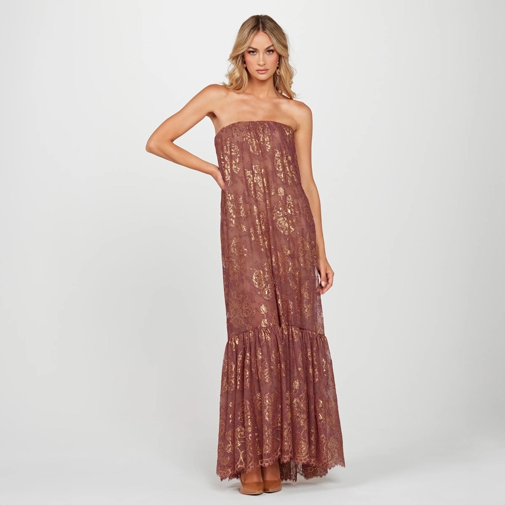NWT Helsi Cara Strapless Lace Dress in Pink Mauve and Gold. Medium. - Picture 2 of 12